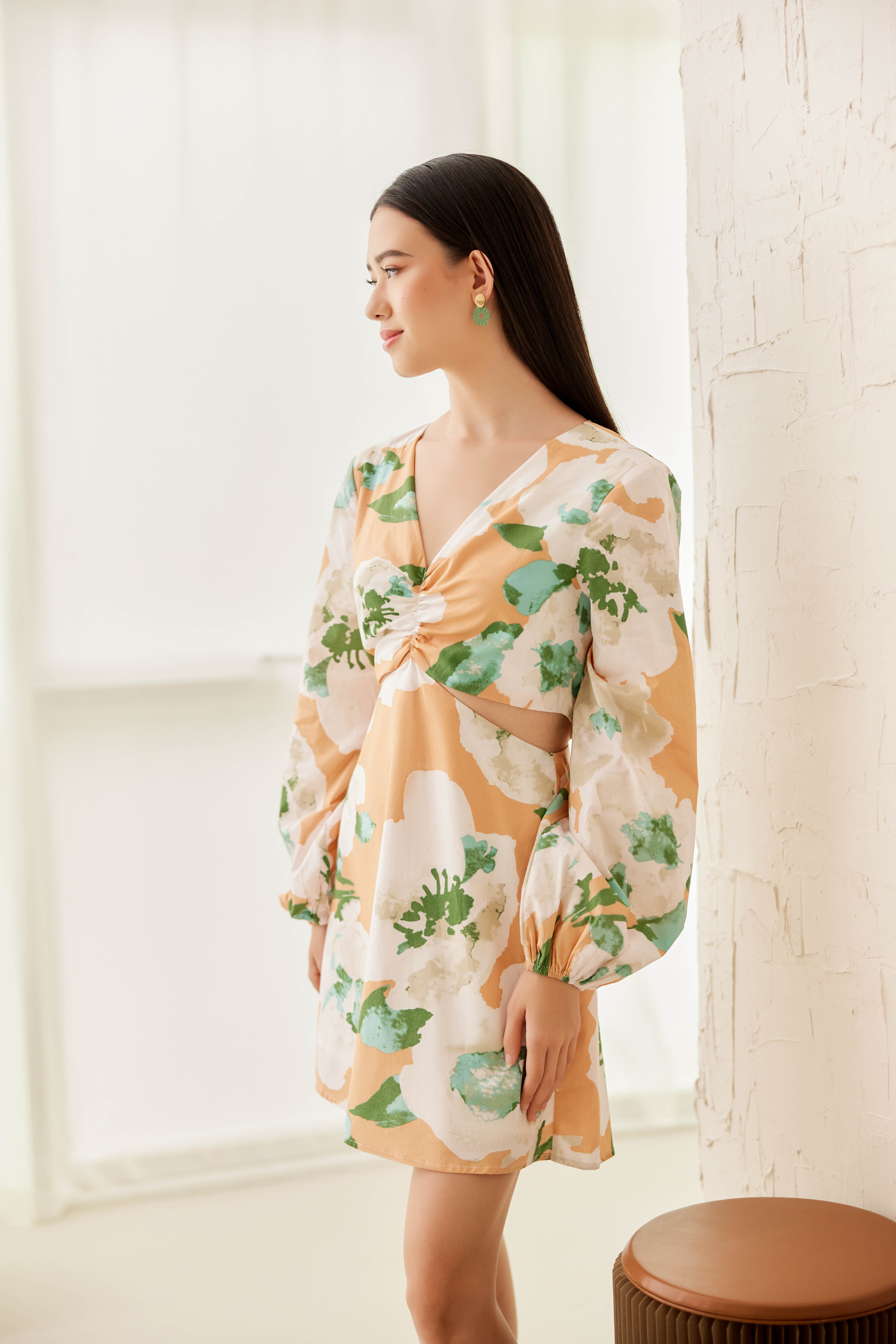 woman wearing a beautiful floral dress