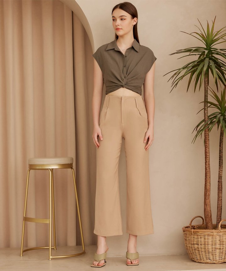 Anatoli Pleated Straight Leg Trousers - Lion