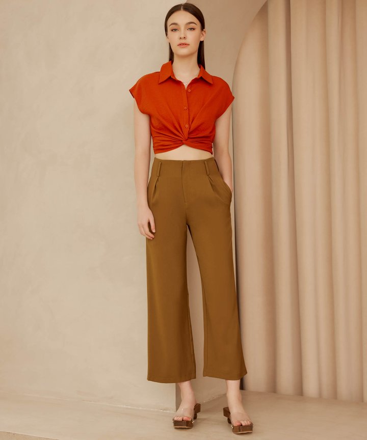 Anatoli Pleated Straight Leg Trousers - Sepia