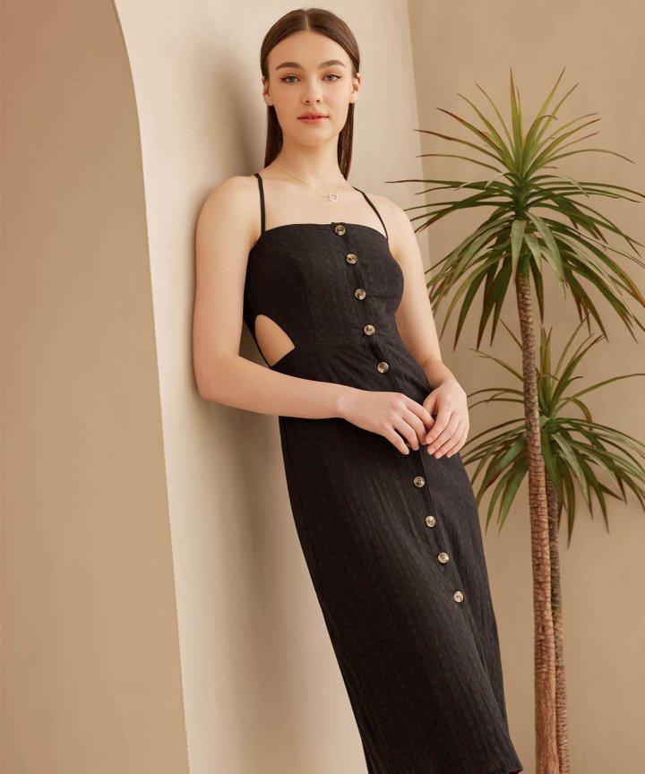 Bridget Cut Out Cross Back Midi Dress - Black