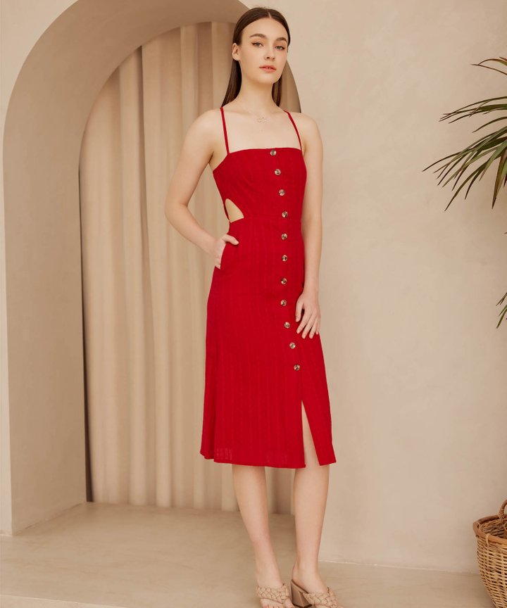 Bridget Cut Out Cross Back Midi Dress - Scarlet