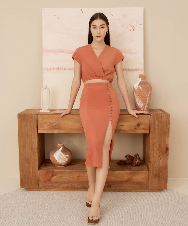 Catalina Cropped Blouse - Dark Peach