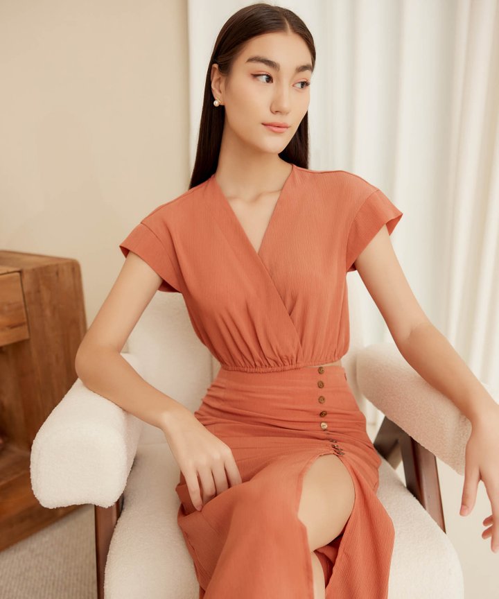 Catalina Cropped Blouse - Dark Peach