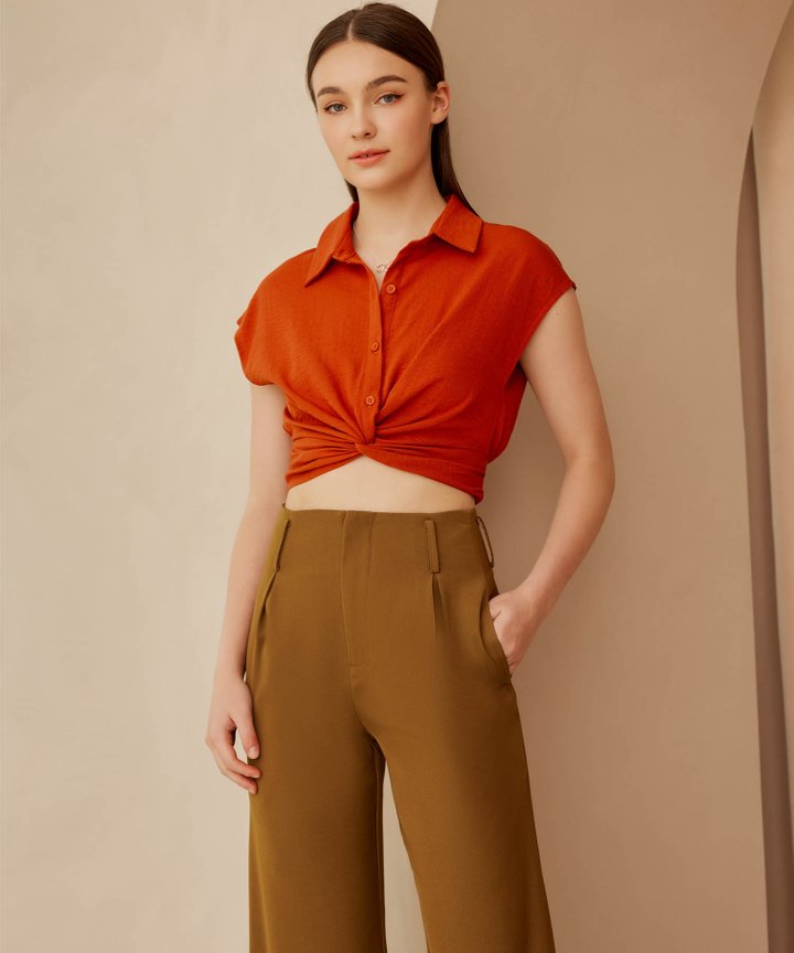 Clair Knotted Front Top - Scarlet