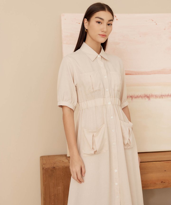 Inga Midi Shirtdress - Bone