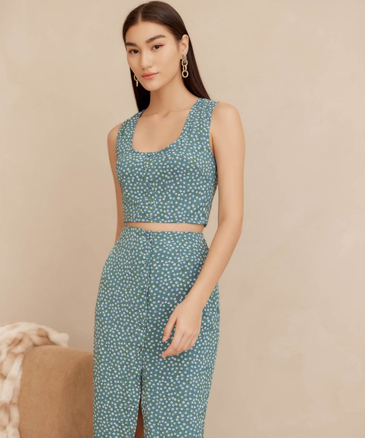 Lea Scoop Neck Top - Hoki Blue