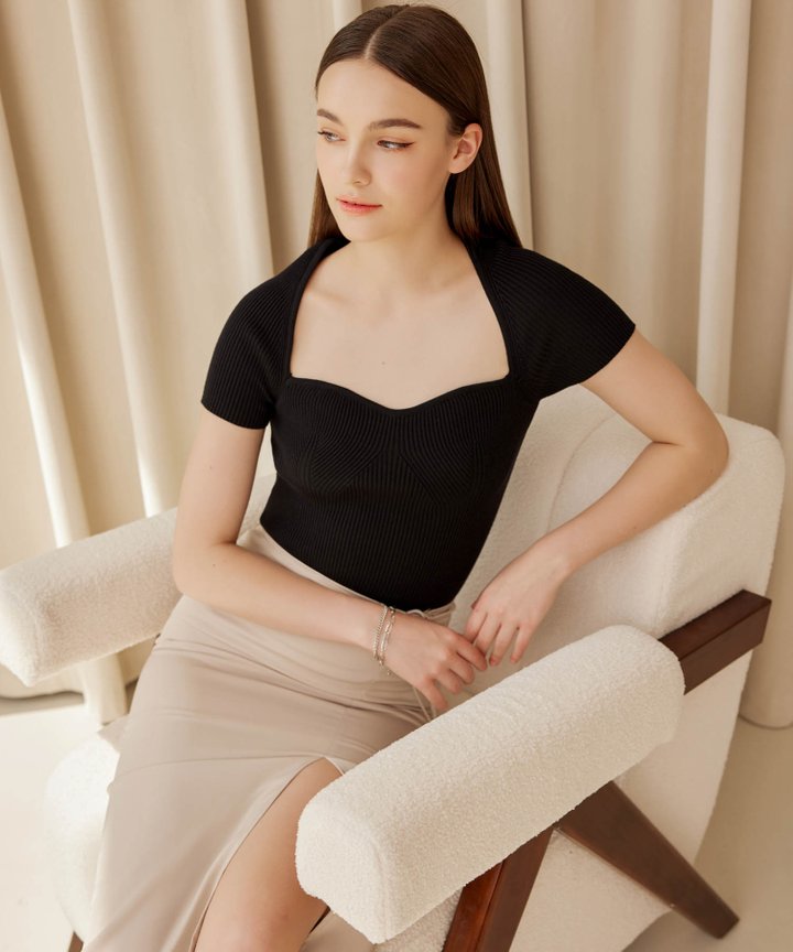 Michallon Cap Sleeve Knit Top - Black