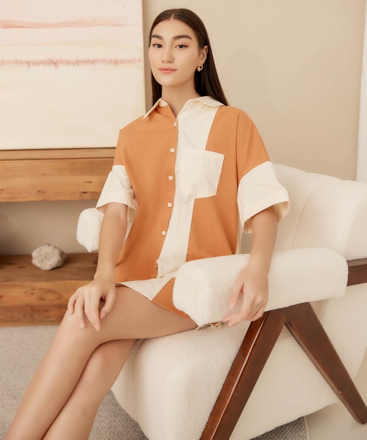 Oser Colourblock Shirt - Whiskey