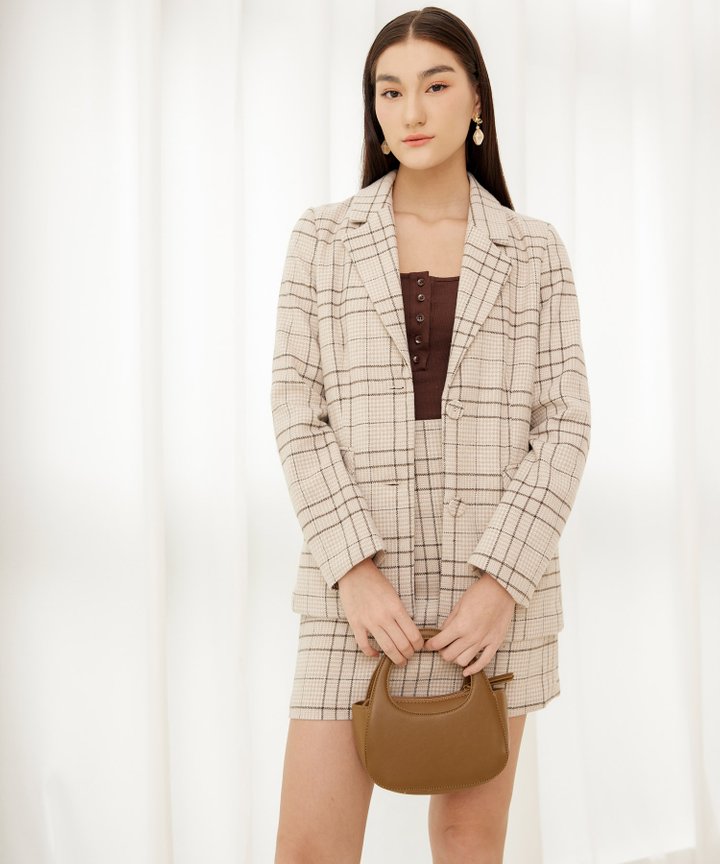 Douna Plaid Blazer - Almond