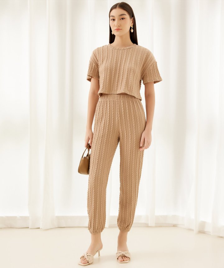 Gigi Cable Knit Lounge Pants - Desert Sand