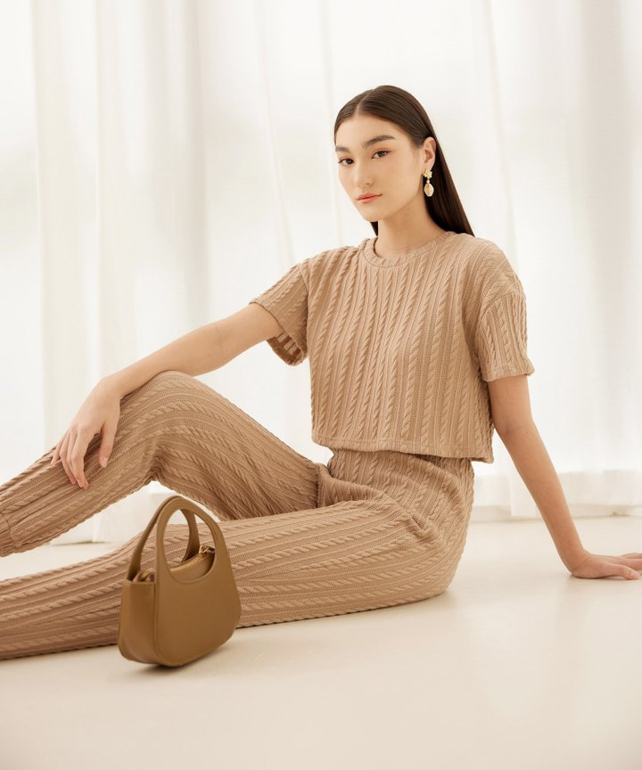 Gigi Cable Knit Lounge Tee - Desert Sand