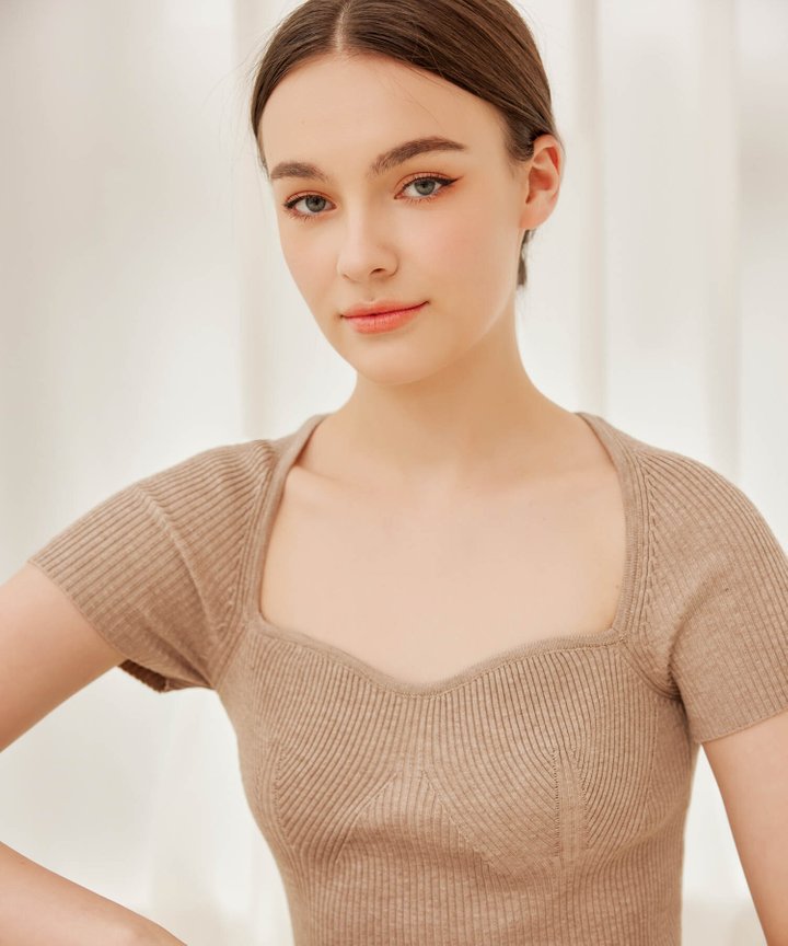 Michallon Cap Sleeve Knit Top - Fawn