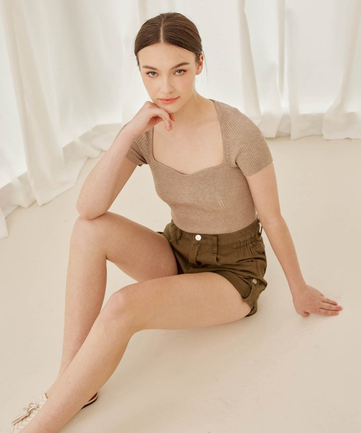 Michallon Cap Sleeve Knit Top - Fawn