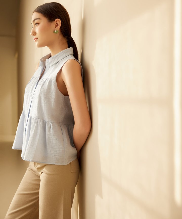 Vianca Peplum Blouse - Blue Mist