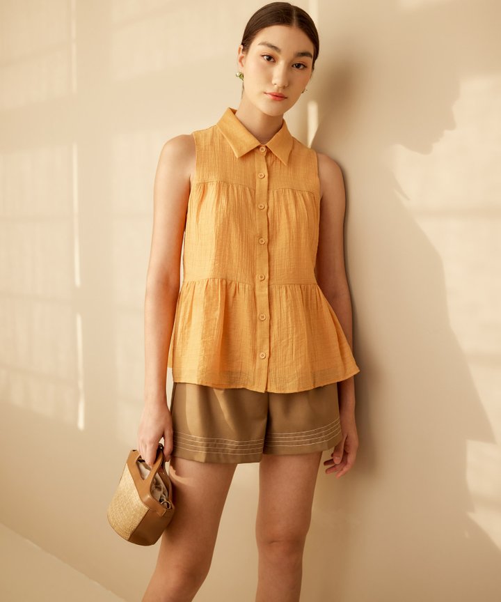 Vianca Peplum Blouse - Whiskey