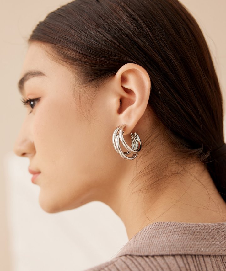 Corsica Triple Hoop Earrings - Silver