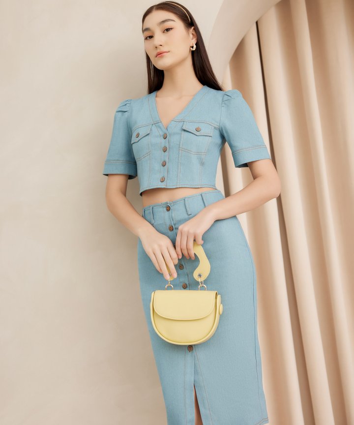 Ondine Chambray Pencil Skirt - Light Blue