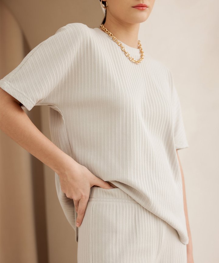 Otto Ribbed Oversized Tee - White Rock