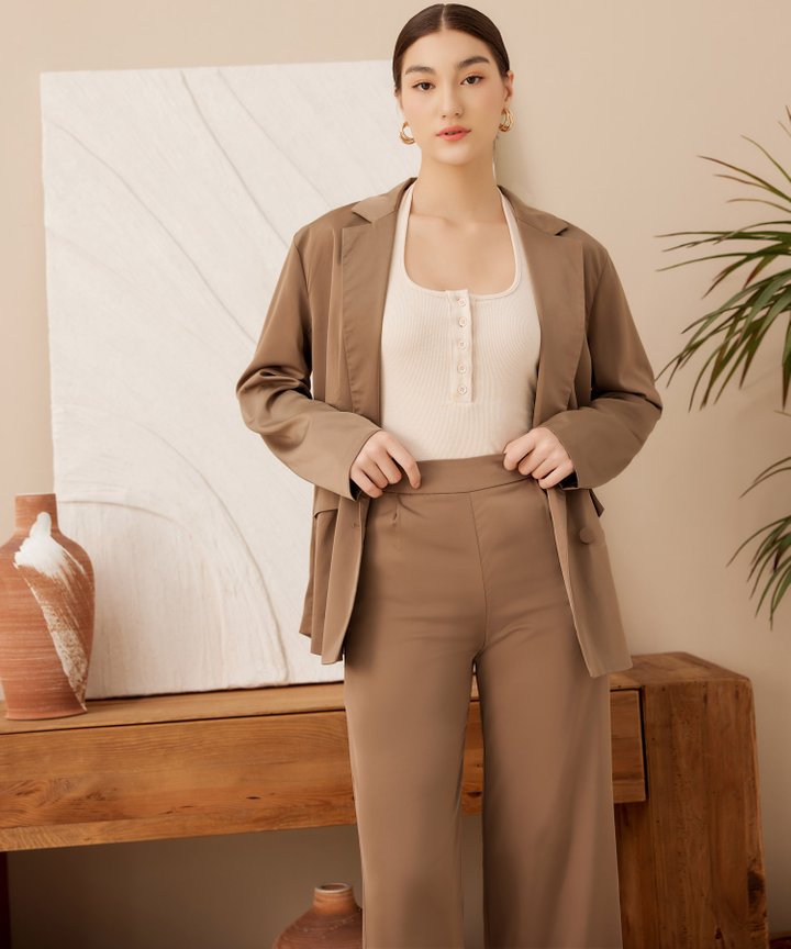 Ulysses Satin Boyfriend Blazer - Thyme