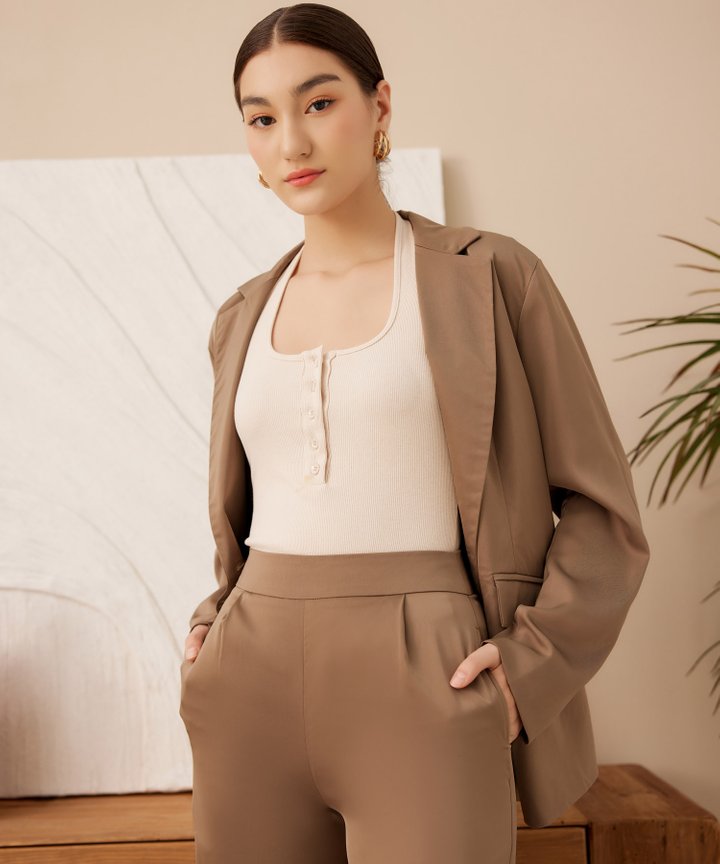 Ulysses Satin Boyfriend Blazer - Thyme