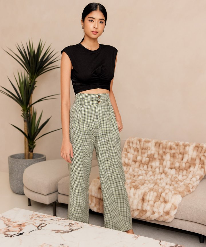 Genie Plaid Trousers - Cactus