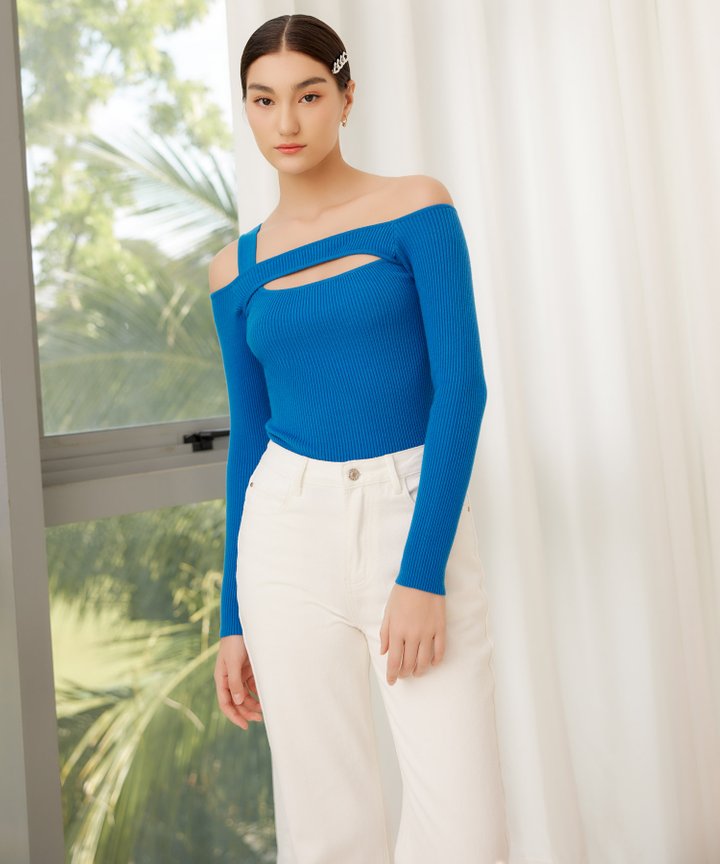 Mischa Crossover Knit Top - French Blue