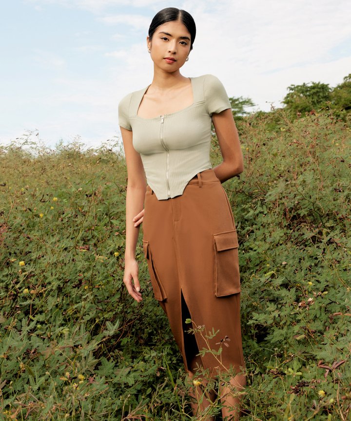 Ellis Zip Knit Tee - Thyme