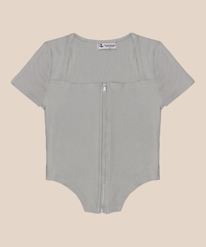 Ellis Zip Knit Tee - Heather Grey