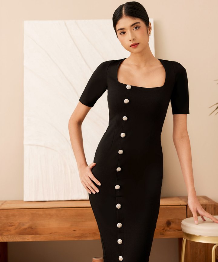 Jannen Button Down Dress - Black