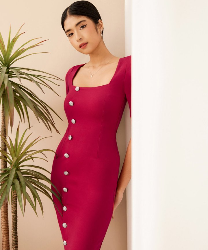 Jannen Button Down Dress - Viva Magenta