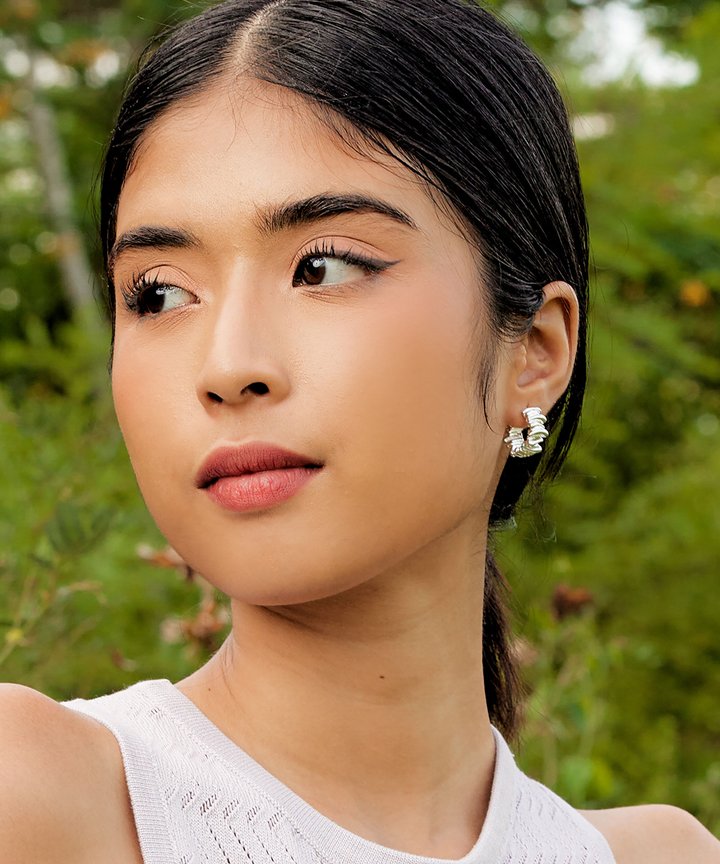 Princesse Stacked Nano Hoop Earrings - Silver