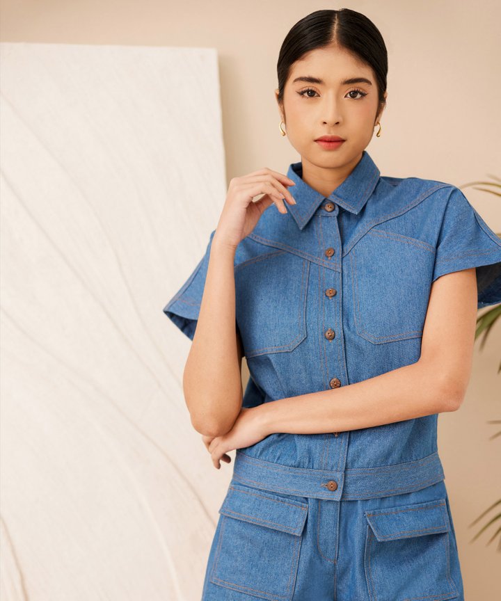 Ricanto Chambray Shorts - Dark Blue