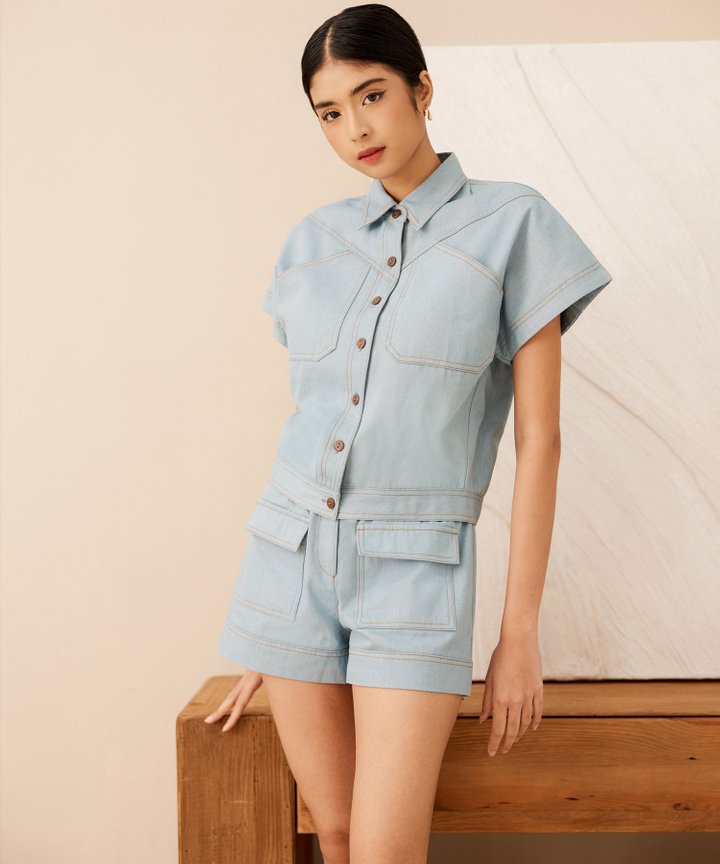 Ricanto Chambray Shorts - Medium Blue