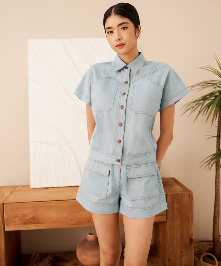 Ricanto Chambray Shorts - Medium Blue