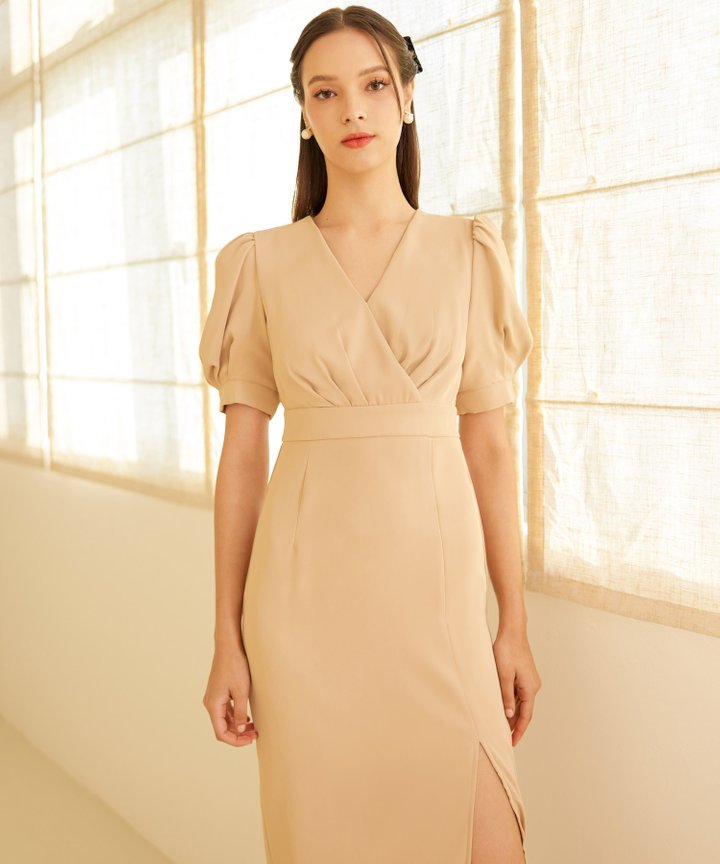Fiorella Midi Dress - Apricot Beige