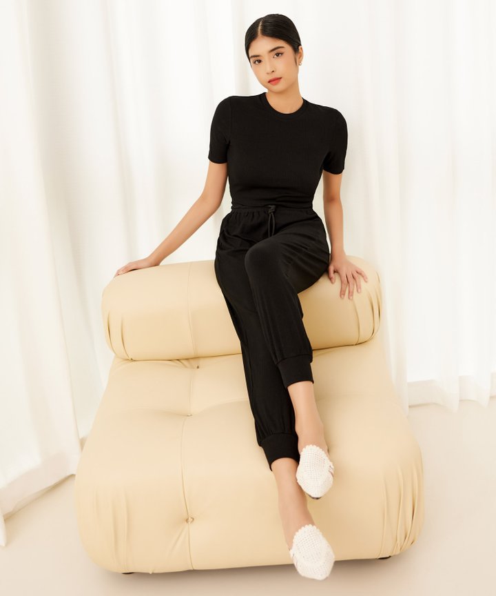 Rio Ribbed Lounge Pants - Black