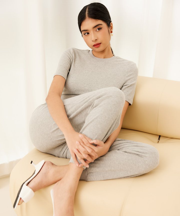 Rio Ribbed Lounge Tee - Heather Grey