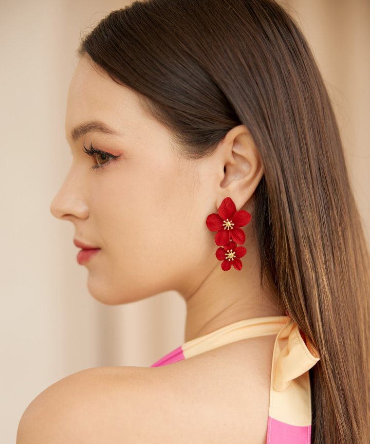 Jax Floral Earrings - Blood Moon