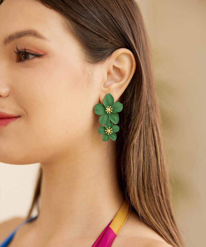 Jax Floral Earrings - Dark Sage