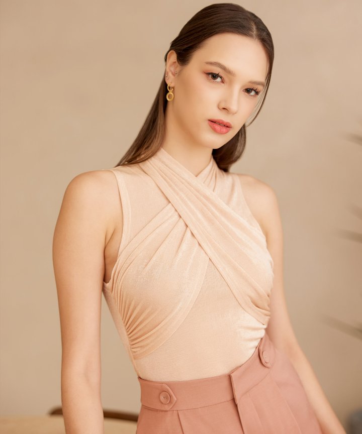 Terza Draped Wrap Top - Peach Puff