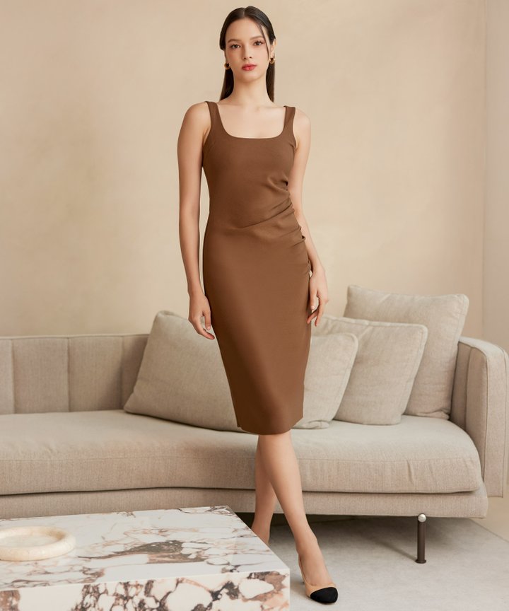 Emman Ruched Midi - Chocolate
