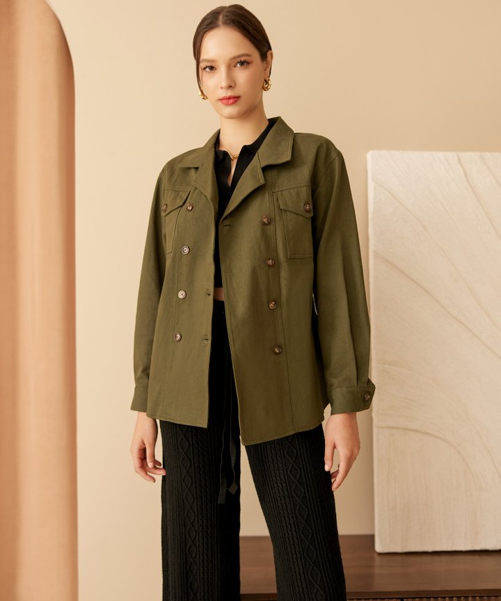 Helsinki Short Double-Breasted Trench Coat - Olive