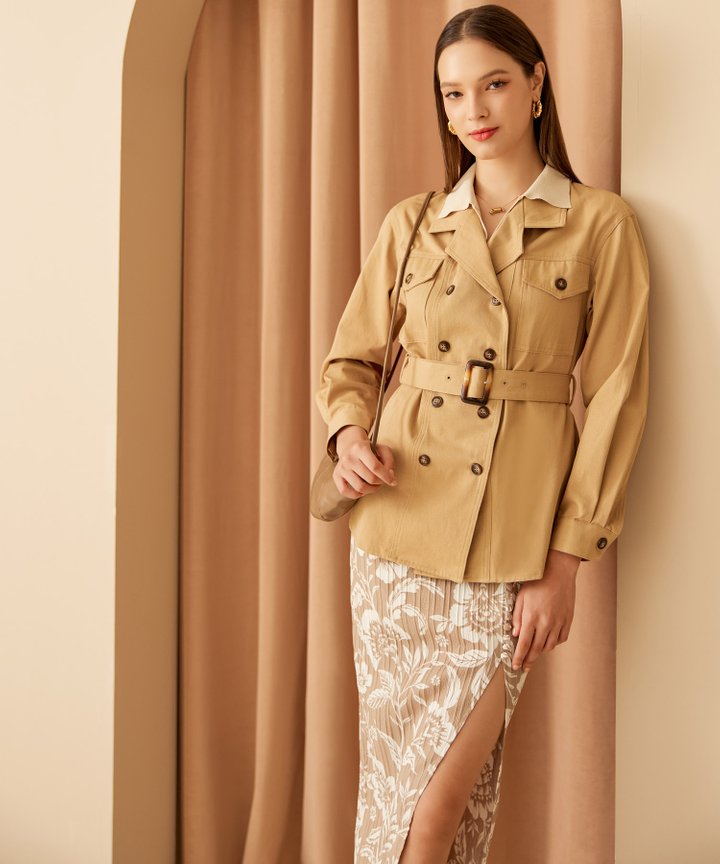 Helsinki Short Double-Breasted Trench Coat - Sand