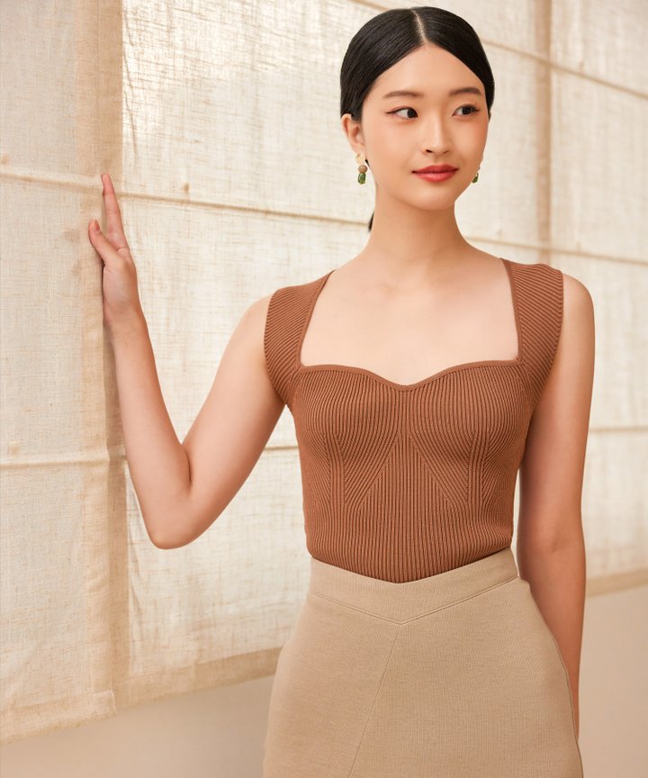 Claudine Knit Bustier Top - Nutmeg