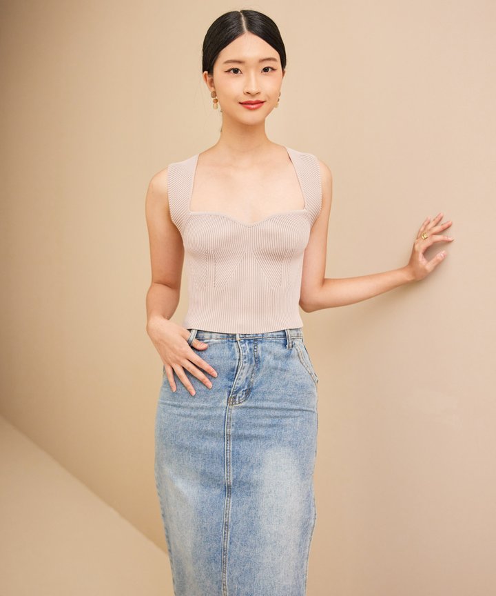 Claudine Knit Bustier Top - Pearl Blush
