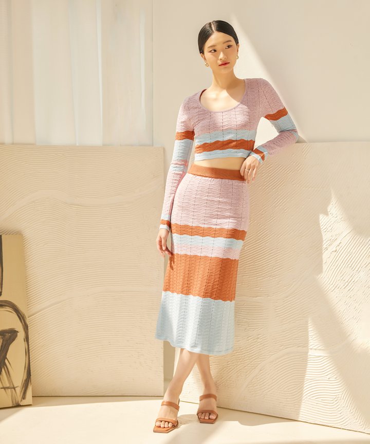 Fenton Colourblock Crochet Skirt - Lavender