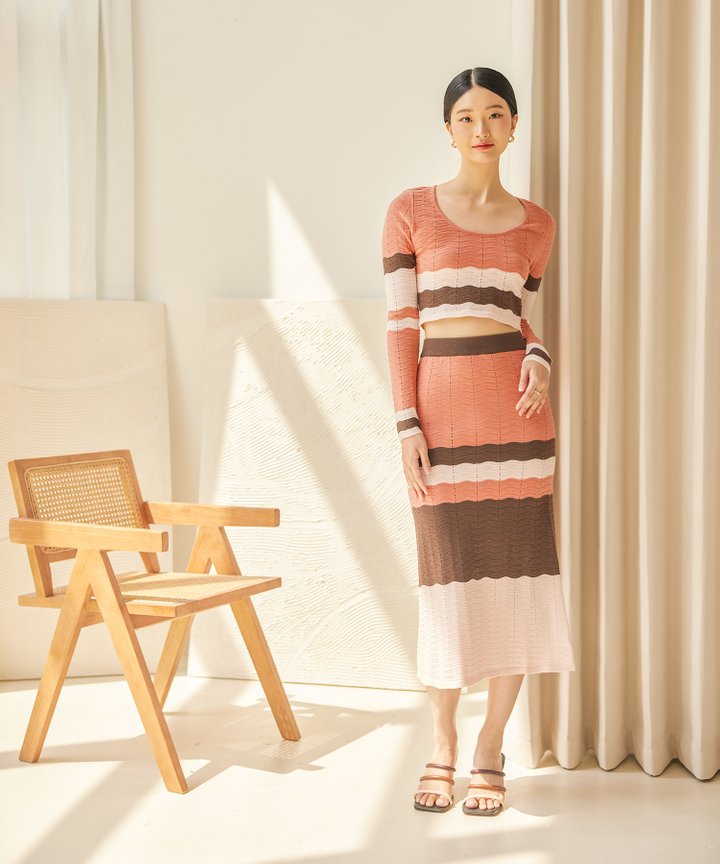 Fenton Colourblock Crochet Skirt - Lipstick