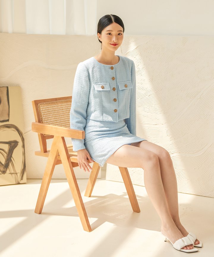 Alma Tweed Jacket - Baby Blue