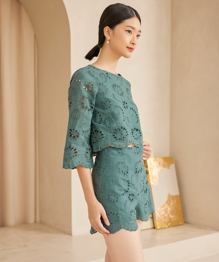 Ankara Broderie Shorts - Teal