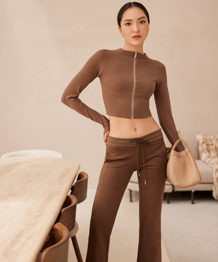 Clove Zip Up Top - Mocha